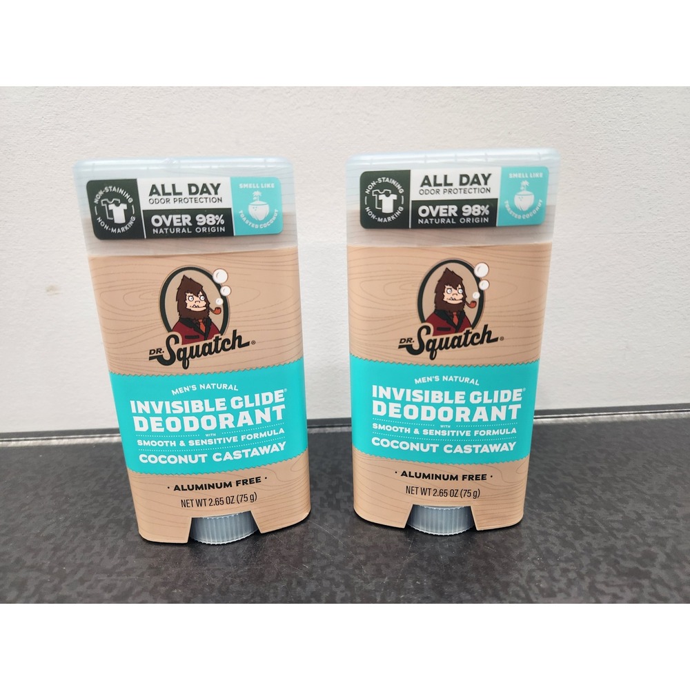 Lot of (2) Dr. Squatch Deodorant Mens Coconut Castaway Aluminum Free ~ BRAND NEW
